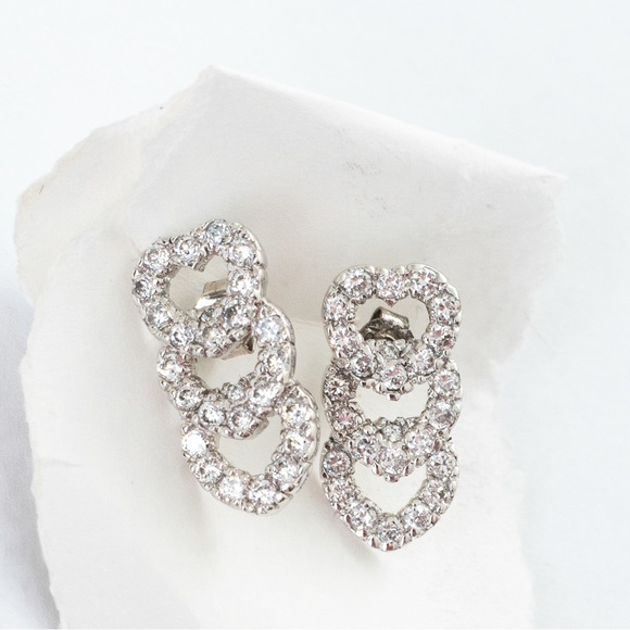 Simulated diamond interlocking heart post earrings sterling silver Absolute - Picture 1 of 16